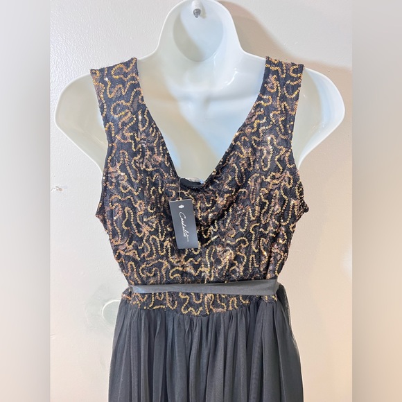 Candalite Black and Gold Sequin Fit and flare formal XL NEW Women's Dress - Picture 6 of 12